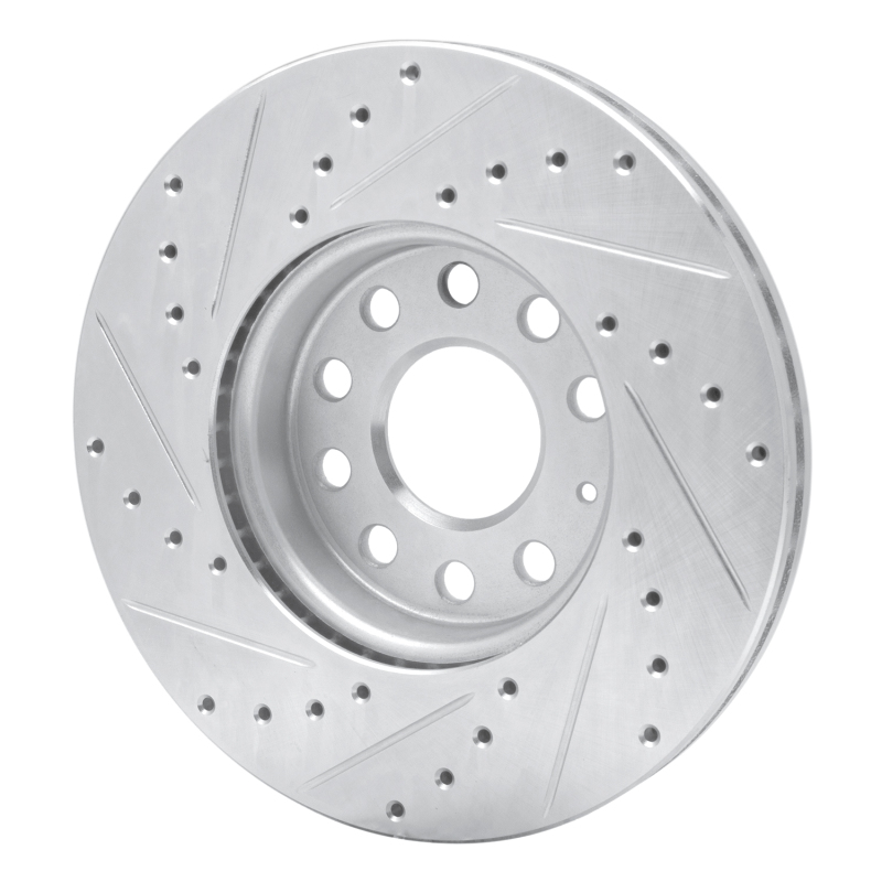 Audi A3 Brake Rotor (1) - Front Right - R1 Concepts - Drilled & Slotted - Silver - `05-`25